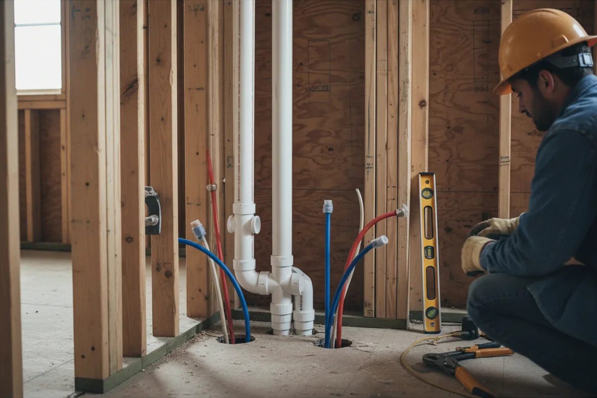 Drain and supply rough-in during Leak Detection in Anahuac